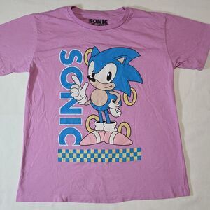 Sonic The Hedgehog Boys Pink T-Shirt Size M 7/8 Graphic Sega Character Tee